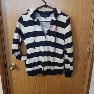 Navy blue and white stripe hoodie